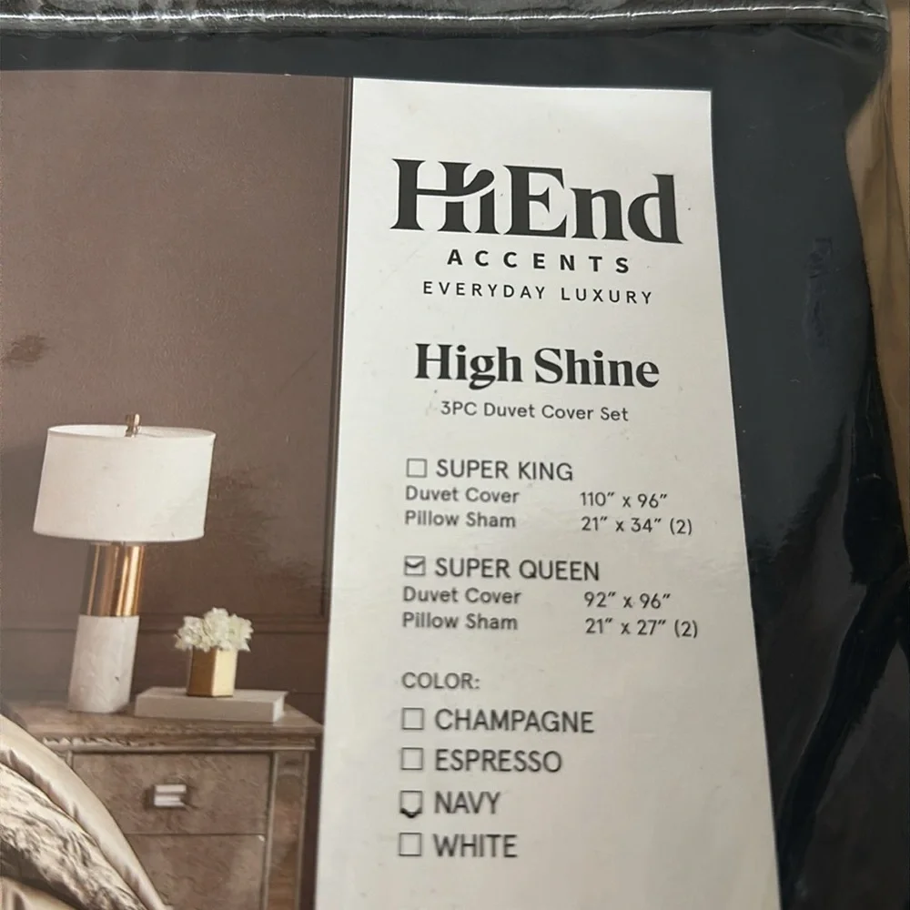 HiEnd High Shine Navy 3 Piece Duvet Cover Set